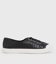 New Look Black Faux Croc Lace Up Trainers